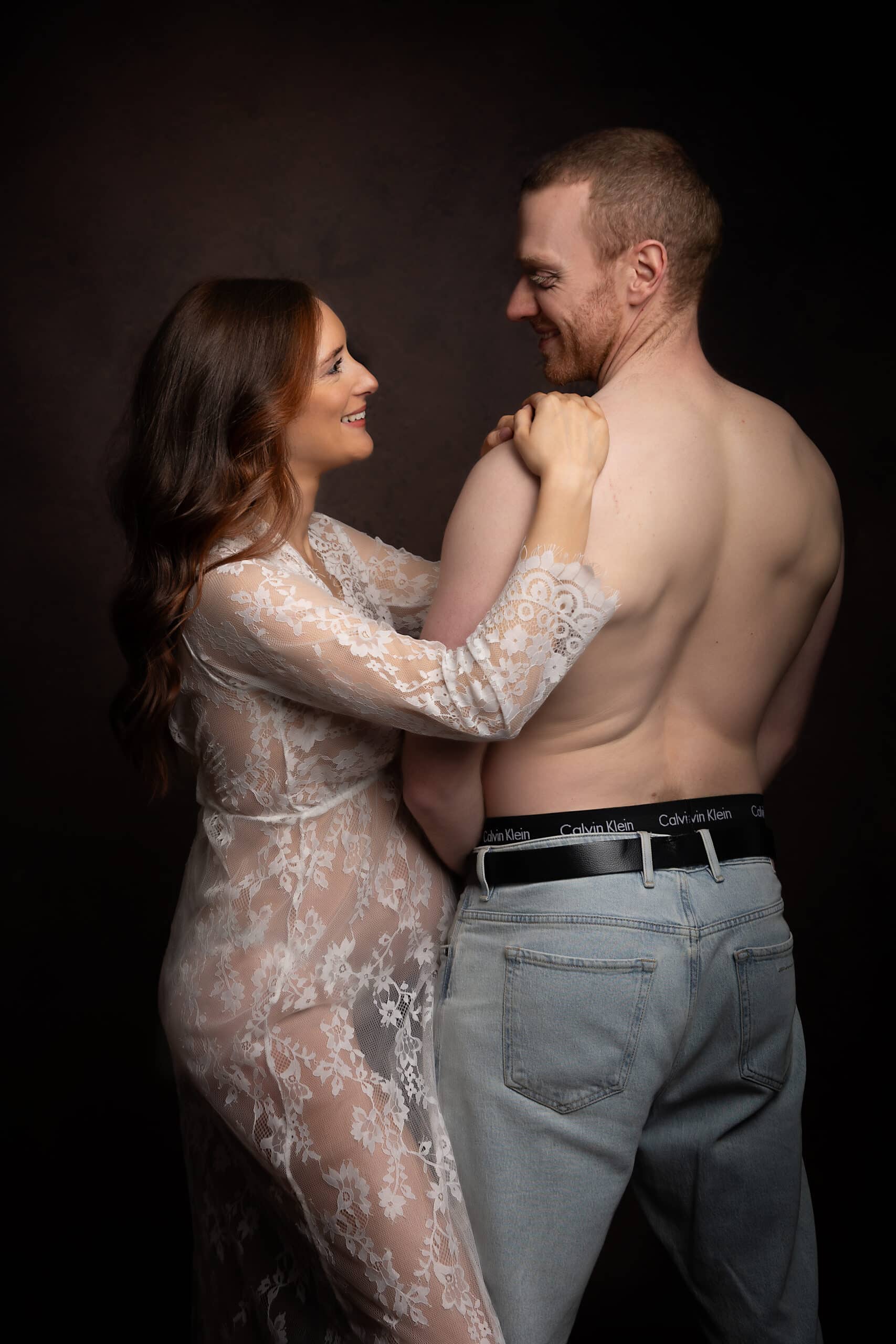 white lace dress maternity shoot