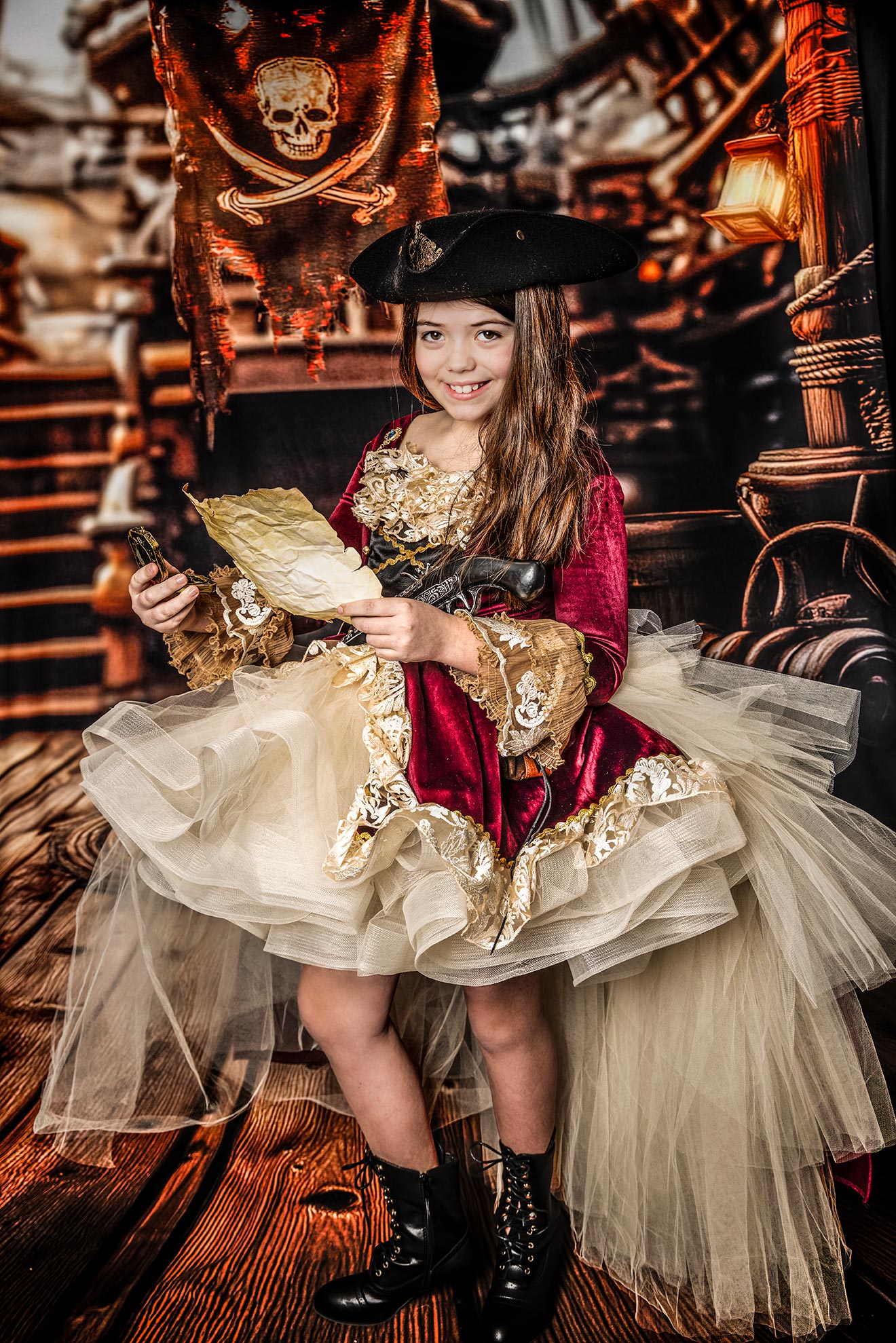 reading a pirate map in photoshoot